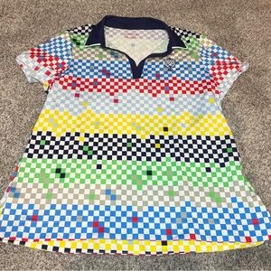 Kinona Golf Top Women’s Size L Fantastic Shortsleeve Vacation Cheeky Check UPF50
